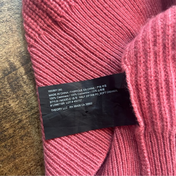 Theory Pink Cashmere Rib Half Zip Sweater - Picture 6 of 10